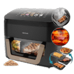 Cecofry&Grill Smokin' 11000 Freidora de aire con triple grill en la parte superior e inferior para dorado perfecto y sabor de parrilla en carnes, ahumador, capacidad de 11 litros, potencia de 2900 W para platos saludables y pared divisoria móvil para optar entre dos cestillos con temperatura dual o convertirse en una sola cubeta.